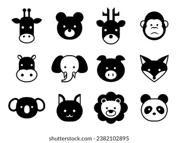 Simple animal face icons set