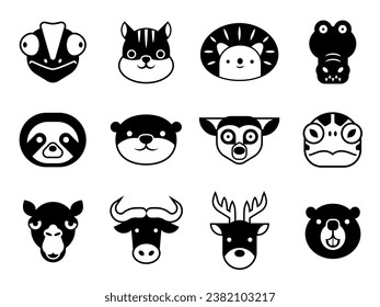 Simple animal face icons set