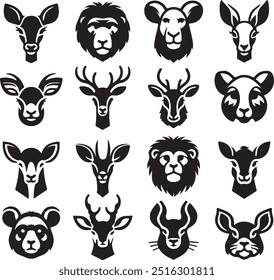 simple Animals head icon set vector art silhouettes style