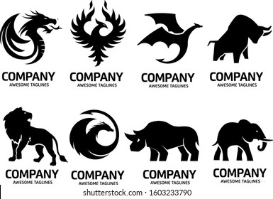 simple animals set logo vector silhouette on white background