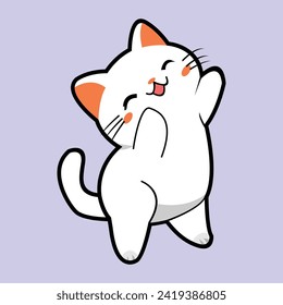 A simple animated vector depicting an agile and adorable white cat.