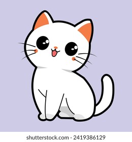 A simple animated vector depicting a cute and adorable white cat.