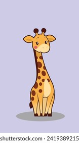  A simple animated vector featuring an image of a giraffe with a long neck and a calm expression.