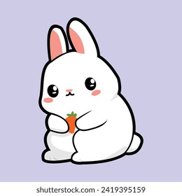 A simple animated vector featuring a rabbit sitting with a cute expression, holding a carrot, adding an adorable touch to the illustration.
