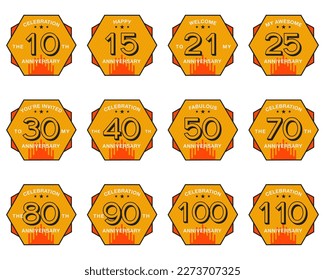 Simple Anniversary Logo Templates Collection. Wedding badges in flat modern style and different color palletes. Birthday anniversary labels set. Stock vector designs