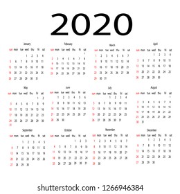 Simple Annual 2020 Year Wall Calendar Stock Vector (Royalty Free ...