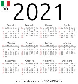 Simple annual 2021 year wall calendar. Italian language. Week starts on Sunday. Sunday highlighted. No holidays highlighted. EPS 8 vector illustration, no transparency, no gradients