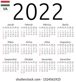 Simple annual 2022 year wall calendar. Hungarian language. Week starts on Sunday. Sunday highlighted. No holidays highlighted. EPS 8 vector illustration, no transparency, no gradients