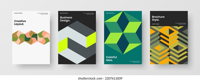 Simple annual report A4 design vector concept collection. Creative mosaic shapes book cover template bundle.
