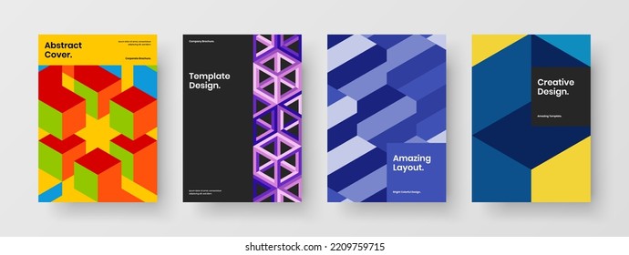 Simple annual report A4 design vector illustration bundle. Clean mosaic shapes corporate brochure concept collection.