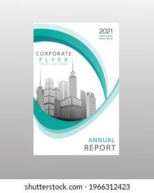 Simple annual report business brochure template design with buildings vector illustration
