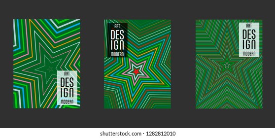 Simple annual report design vector collection. Halftone stripes texture cover page layout templates set. Report covers geometric design, business booklet pages corporate backgrounds. 
