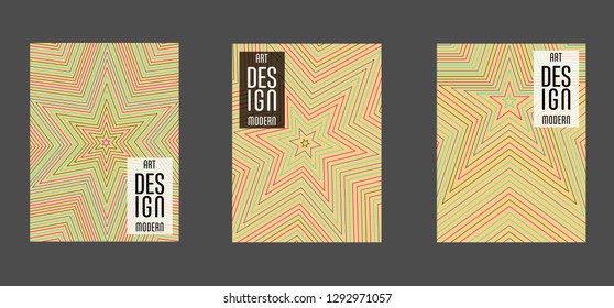 Simple annual report design vector collection. Halftone stripes texture cover page layout templates set. Report covers geometric design, business booklet pages corporate backgrounds. 