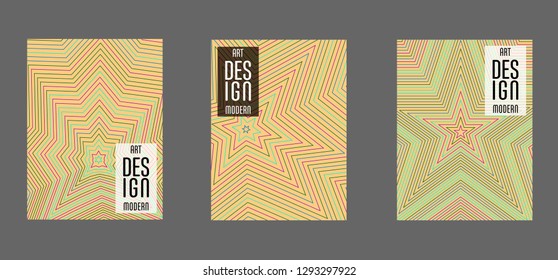 Simple annual report design vector collection. Halftone stripes texture cover page layout templates set. Report covers geometric design, business booklet pages corporate backgrounds.