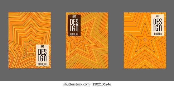 Simple annual report design vector collection. Halftone stripes texture cover page layout templates set. Report covers geometric design, business booklet pages corporate backgrounds. 