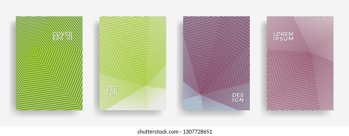 Simple annual report design vector collection. Halftone stripes edged texture cover page layout templates set. Report covers geometric design, business booklet pages corporate banners.