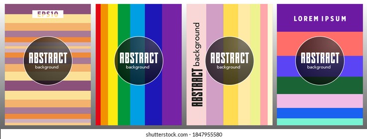 Simple annual report design vector collection. Halftone stripes texture cover page layout templates set. Report covers geometric design, business booklet pages corporate backgrounds. 