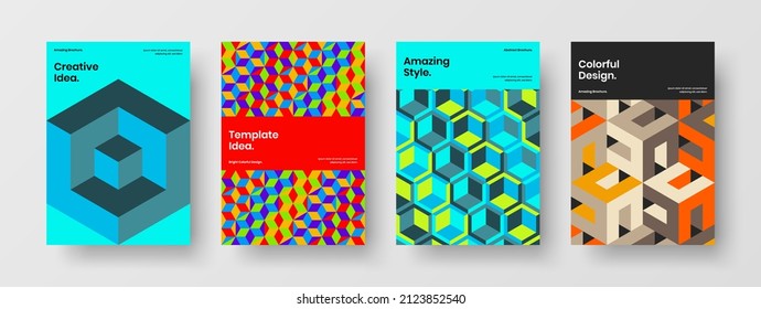 Simple annual report vector design concept set. Isolated mosaic hexagons cover layout composition.