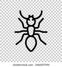 Simple ant, icon or logo. Black editable linear symbol on transparent background