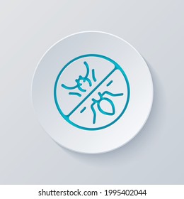 Simple ant, icon or logo. Cut circle with gray and blue layers. Paper style