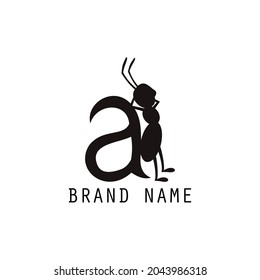 simple ant logo and letter a. vector illustration silhouette design for logo or icon