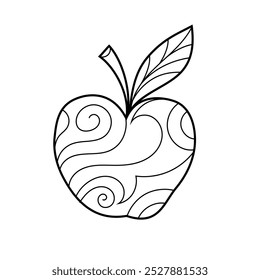 Simple apple coloring image for children. Black and white line art of apple.