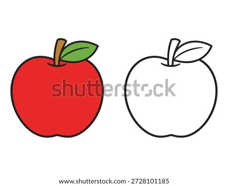 Simple Apple Coloring Page for Kids with a Colored and Outline Apple Illustration. Fun activity sheet for toddlers. Ideal for children’s coloring books, preschool worksheets, and  early learning activities