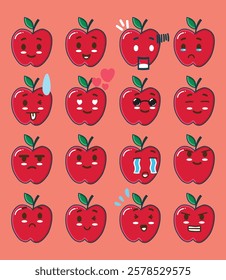 Simple Apple Emoticon Set for Sticker or Design Element