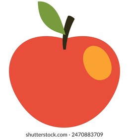 Simple Apple in flat style. Vector illustration. Red apple vector image on white background. Red fruit with green leaf isolated on background. 