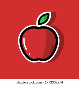 Simple Apple Flat Vector Template For Sticker Or Logo, Red Fruit Symbol, Healthy Summer Food. Eps 10 Vector