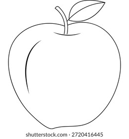 Simple apple fruit outline icon, minimalist vector line art illustration of organic healthy food.