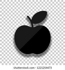 Simple apple icon. Black glass icon with soft shadow on transparent background