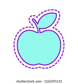 Simple apple icon. Colored sketch with dotted border on white background
