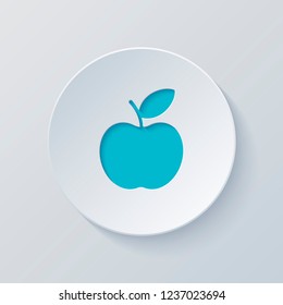 Simple apple icon. Cut circle with gray and blue layers. Paper style