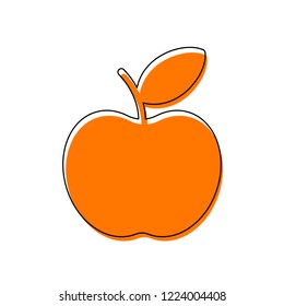 Simple apple icon. Isolated icon consisting of black thin contour and orange moved filling on different layers. White background