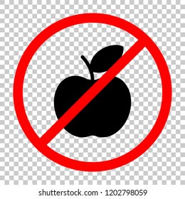 Simple apple icon. Not allowed, black object in red warning sign with transparent background