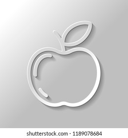 Simple apple icon. Outline silhouette. Paper style with shadow on gray background
