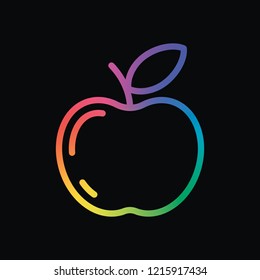 Simple apple icon. Outline silhouette. Rainbow color and dark background