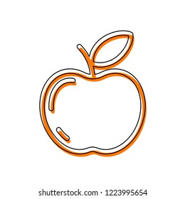 Simple apple icon. Outline silhouette. Isolated icon consisting of black thin contour and orange moved filling on different layers. White background