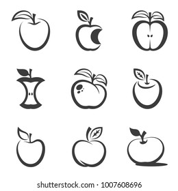 Simple Apple Icon Set on white background Created For Mobile, Web, Decor, Print Products, Applications. Vector illustration.