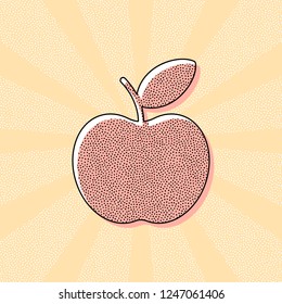 Simple apple icon. Vintage retro typography with offset printing effect. Dots poster with comics pop art background