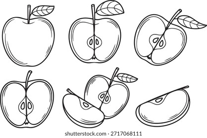 Simple apple illustration with various cutting stages Vector, illustration