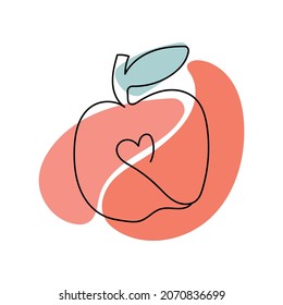 Arte simple de línea de manzana con manchas de color. Resumen moderno para diseño de impresión.