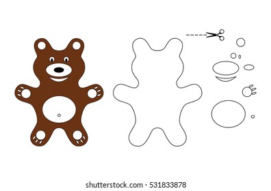 Simple application bear. Vector silhouette bear divided into separate elements to create a design application, quilting, embroidering.