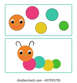 Simple applique for kids, early child development, paper game, vector template of funny caterpillar