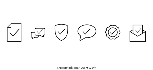 Simple approve related vector line icons set