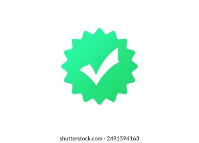 Simple Approved Icon. White Check Mark with Green Circle Shape Sparkle Star Sticker Label isolated on White Background. Flat Vector Icon Design Elements For Web Templates.