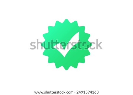 Simple Approved Icon. White Check Mark with Green Circle Shape Sparkle Star Sticker Label isolated on White Background. Flat Vector Icon Design Elements For Web Templates.
