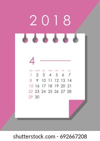 Simple April 2018 calendar. Week starts from Sunday.