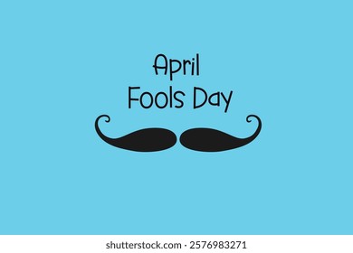 Simple April Fools Day typography featuring a playful black mustache on a bright blue background, perfect for fun celebrations.